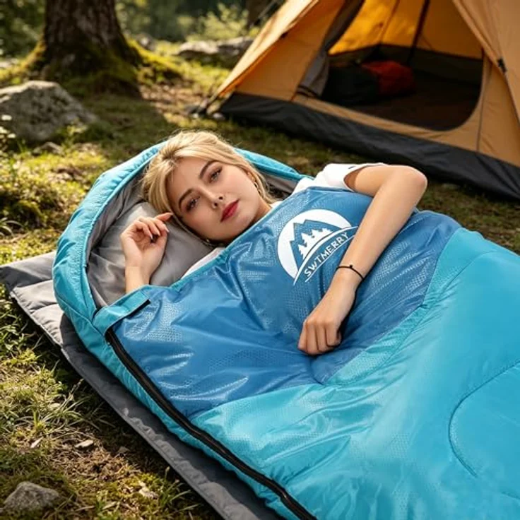 SWTMERRY Schlafsack für 3-4 Jahreszeiten, wasserdicht und atmungsaktiv, für warmes und kühles Wetter, leicht, ideal zum Wandern und Campen – Bild 4