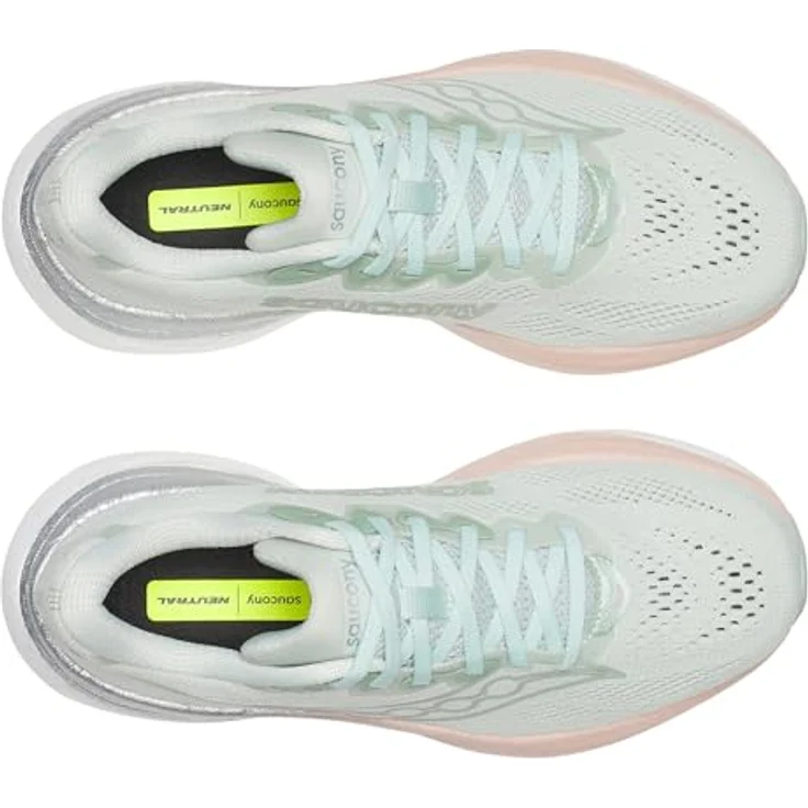 Saucony RIDE 19 Damen Laufschuhe, Mist/Cameo, atmungsaktives Mesh-Obermaterial, PWRRUN+ Dämpfung, spritzwasserfest, stabilisierende Fersenkappe – Bild 6
