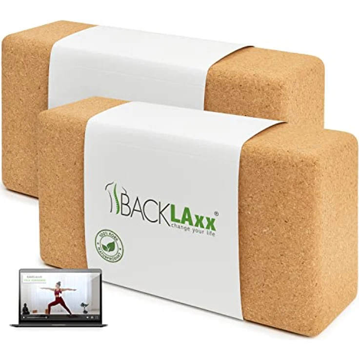 BACKLAxx® Yoga Block 2er Set aus Kork - 100% nachhaltiger Yogablock, perfektes Yoga Zubehör und Pilates Zubehör, 2 Yoga Blöcke als Yoga Set inkl. Anwendungsvideos, Yogablock 2er Set, Yogablöcke – Bild 1