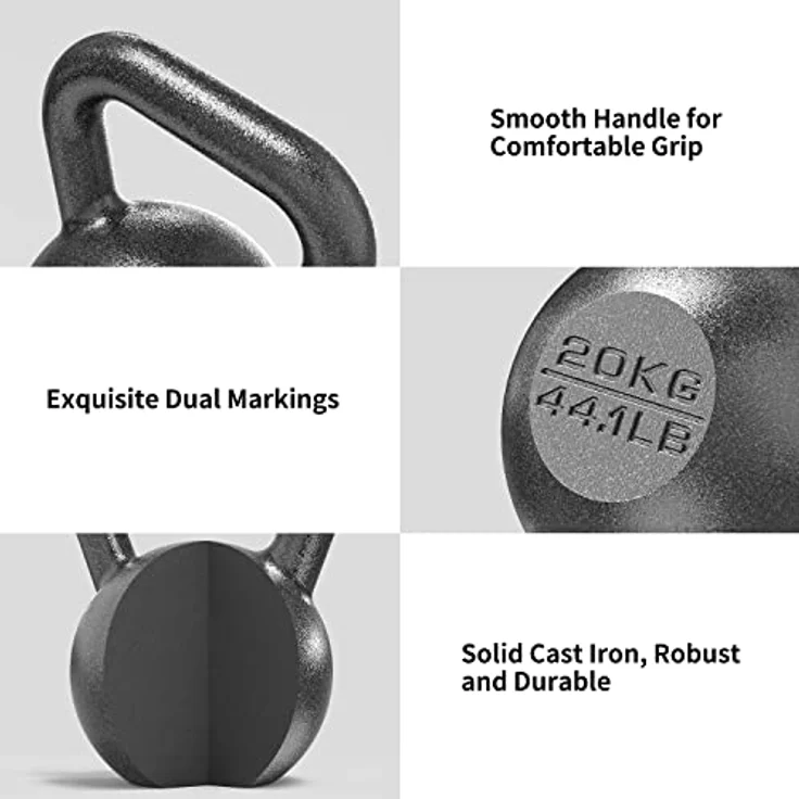 PROIRON Kettlebell Professional Kugelhantel aus Gusseisen, 20kg Gewichten Guss Schwunghantel Kugelgewicht Krafttraining - Schwarz Kettlebells – Bild 2