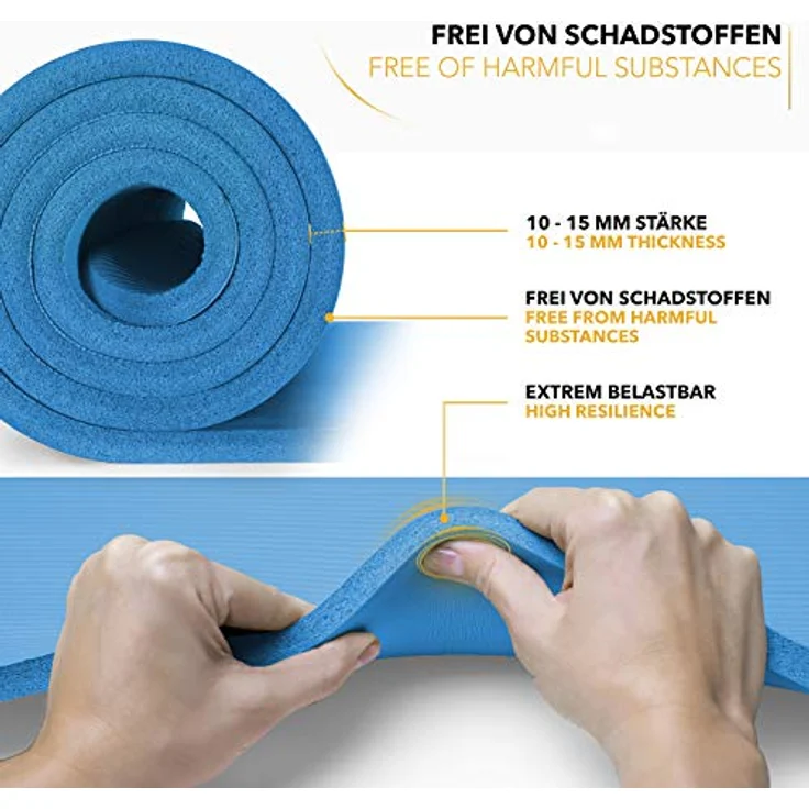 TRESKO Yogamatte Phthalatfrei - Gymnastikmatte rutschfest, extra Dicke Pilatesmatte Fitnessmatte mit Tragegurt, 185 x 60 x 1,0 cm – Bild 3