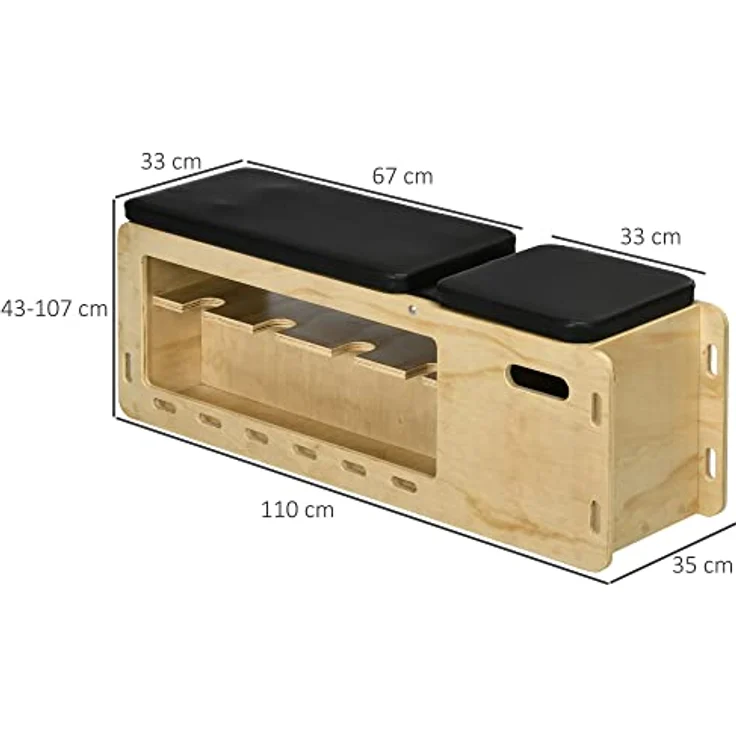 HOMCOM Hantelbank, Trainingsbank mit Aufbewahrungsbox und Widerstandsbändern, Verstellbare Fitnessbank für Gewichtheben, Krafttraining, Massivholz – Bild 3