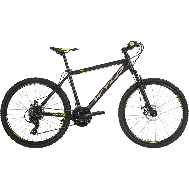 WYLD 26'' Hardtail Mountainbike SHARP, Schwarz-Grün, 21 Gänge, Kettenschaltung, Magnesium-Aluminium-Laufräder, Scheibenbremsen