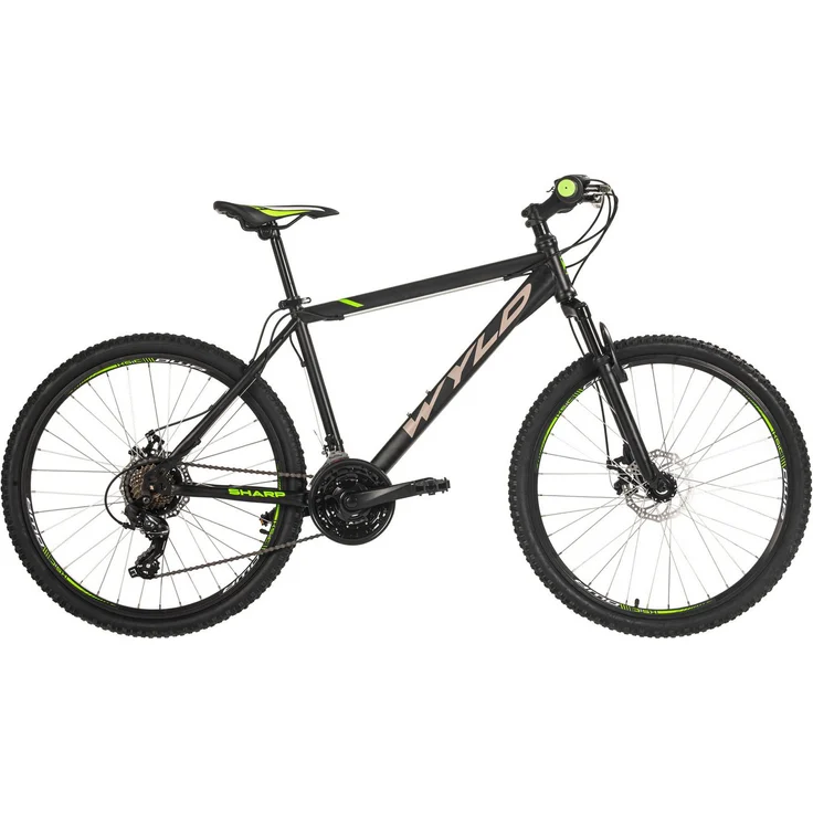 WYLD 26'' Hardtail Mountainbike SHARP, Schwarz-Grün, 21 Gänge, Kettenschaltung, Magnesium-Aluminium-Laufräder, Scheibenbremsen