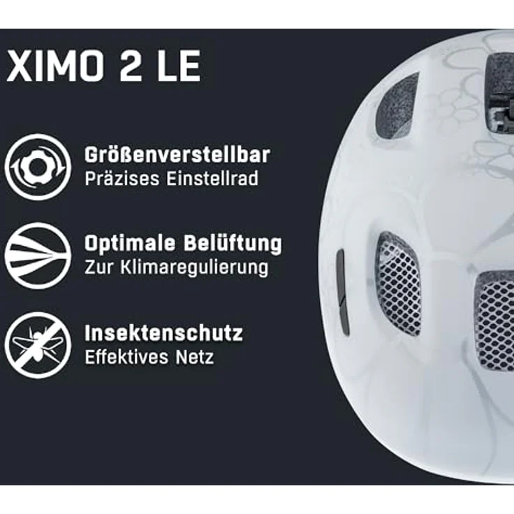 ALPINA Ximo 2 L.E. Kinderfahrradhelm, Leicht, Sicher, Bruchfest, mit optionalem LED-Licht, Pearl White Flowers matt, Größe 49-54 – Bild 2