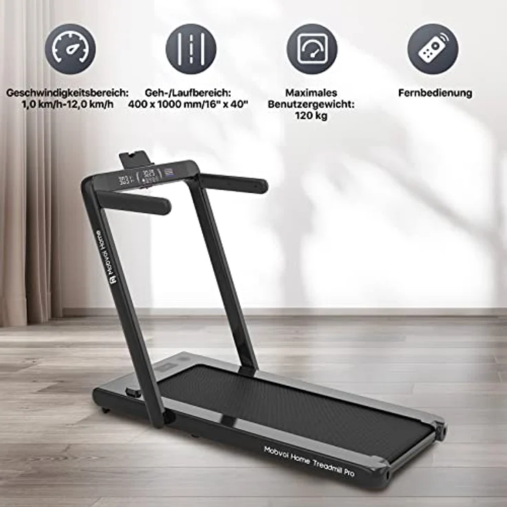 Mobvoi Home Laufband Pro,Faltbares für zu Hause,kompatibel mit Smartwatches,virtuelle Trainingspfade,Lauf- und Walking-Trainingsmodi,Bluetooth-Lautsprecher,Fernbedienung,Fitnessübungen,Schwarz – Bild 5