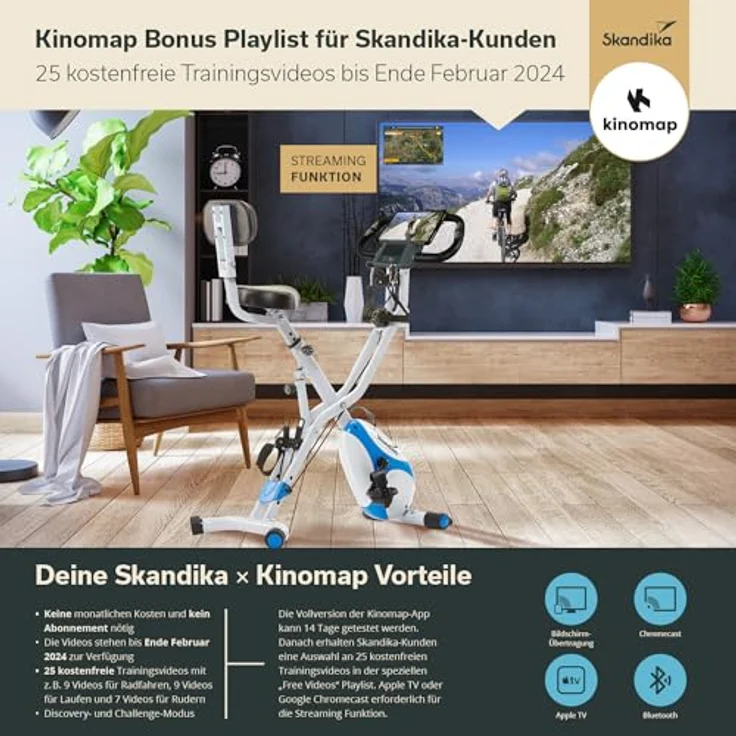 Skandika Fitnessbike Foldaway X-3000 X-Bike mit Lehne, Ergometer Fahrrad, klappbarer Hometrainer | Multi-Gym 4 in 1 Heimtrainer, Liegeergometer, Beintrainer, Kraftstation | blau/weiß – Bild 3