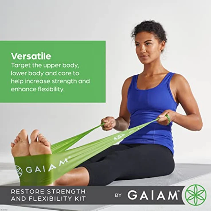 Gaiam Massage-Therapie Restore Strength and Flexibility Kit, drei farbkodierte Pilates-Bänder für verbesserte Flexibilität und Beweglichkeit, inklusive Übungsanleitung – Bild 4