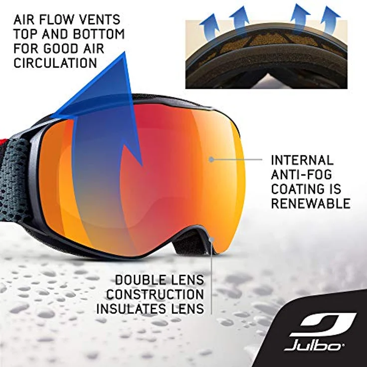 Julbo Echo Jungen Skibrille, Schwarz (Black/Grey/Red), S, verstellbarer Rahmen, 100% UV-Schutz, anti-beschlagbeschichtet – Bild 4