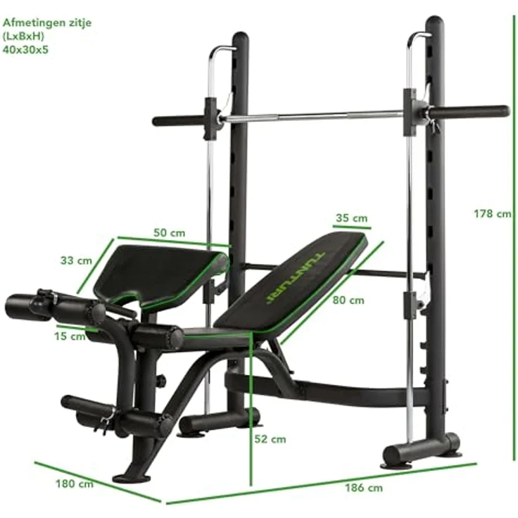 Tunturi Smithmachine SM60, Kraftstation für Hantelbank, Beintraining und Situps, verstellbare Langhantelstütze – Bild 6