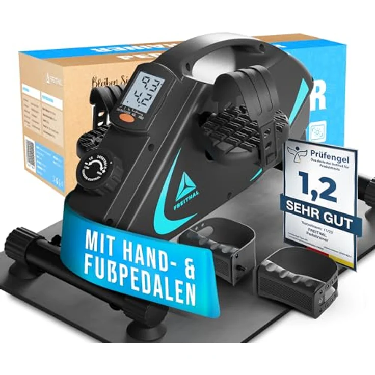 FREITHAL Der gelenkschonende Pedaltrainer PRO [TESTSIEGER] - Mit Anti-Rutsch-Matte & beleuchtetem Display - Leiser Arm und Beintrainer Senioren [Fuß- & Handpedalen] - Mini Heimtrainer Fahrrad in Schwarz – Bild 1