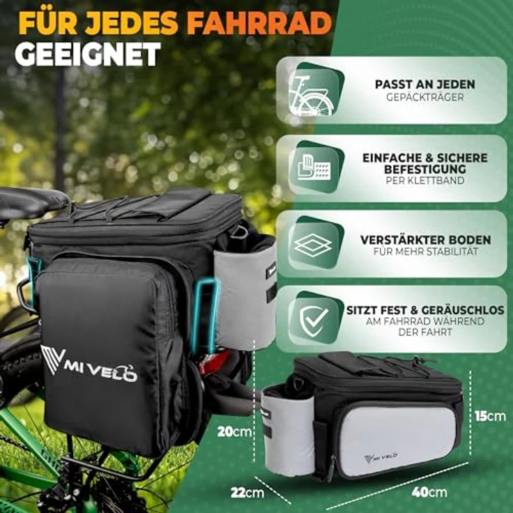 MIVELO Fahrradtasche für Gepäckträger, erweiterbar auf 20L, wasserabweisend und vollreflektierend, Umhängetasche – Bild 3