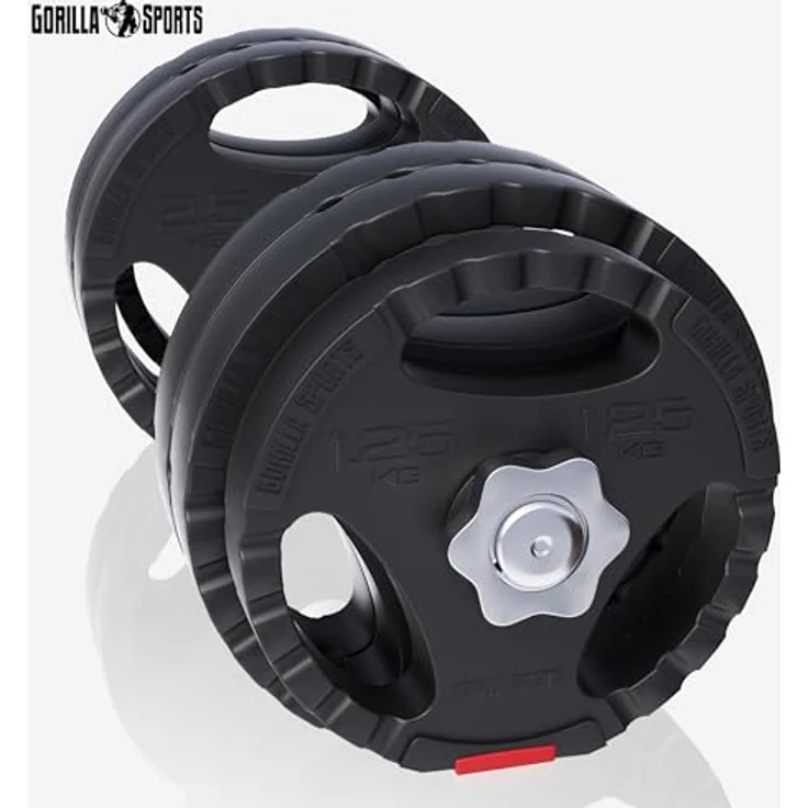 GORILLA SPORTS® Hantelset 130kg - Langhantelstange 170cm, 2 Kurzhanteln, 30mm Hantelscheiben aus Kunststoff, mit Sternverschlüssen - Schwarz - Fitness Gewichte – Bild 4