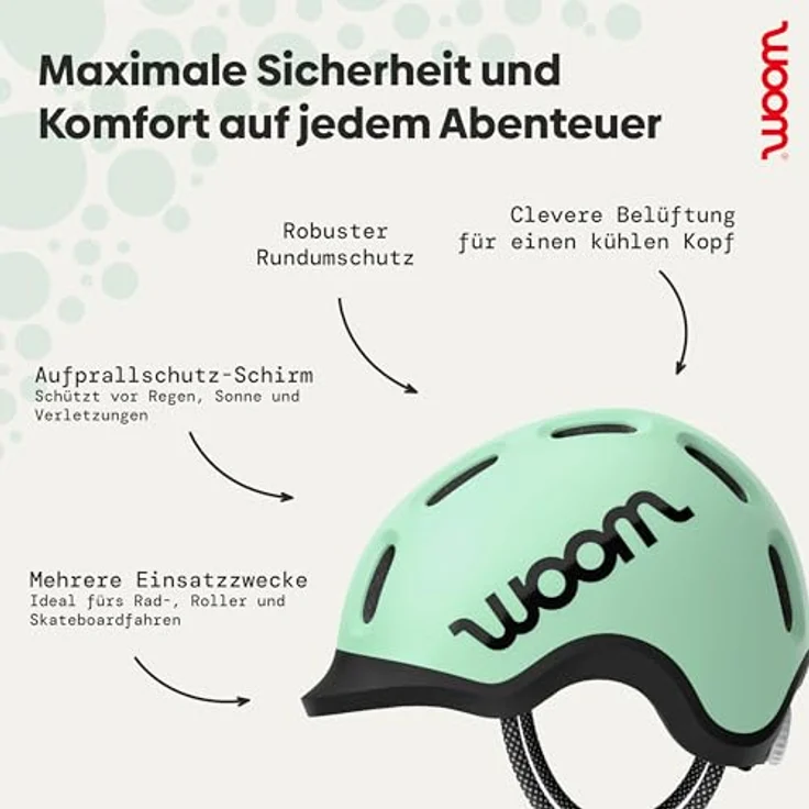WOOM woom READY 3.0 Junior-Fahrradhelm, sicherer Kinderschutz für Kopfumfang 46–50 cm, Grün XS – Bild 2