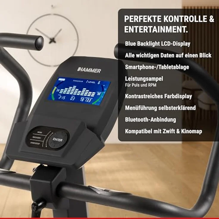 HAMMER Ergometer CardioPace 5.0 NorsK, 24 Programme, Bluetooth, 8 kg Schwungmasse, Kinomap & Zwift – Bild 5