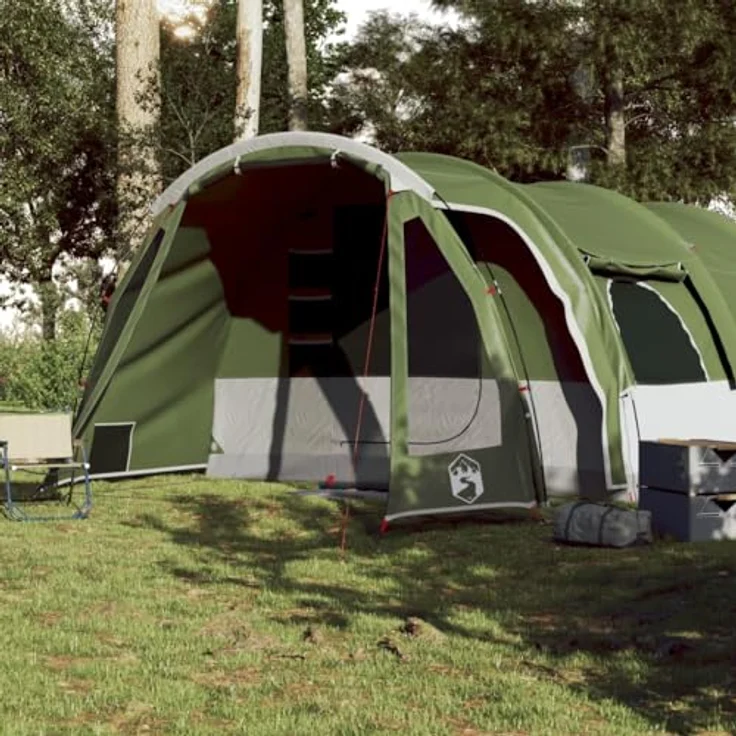 vidaXL Tunnel Familienzelt 8 Personen, Campingzelt mit Steckverbindungssystem, Wasserdicht Tunnelzelt mit E-Anschluss, Gruppenzelt, Grün 185T Polyester – Bild 4
