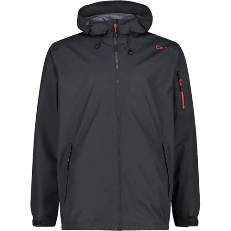 CMP Man Jacket Fix Hood U423, wasserdichte Skijacke mit verstellbarer Kapuze und packbarem Design, Antracite, Größe 56