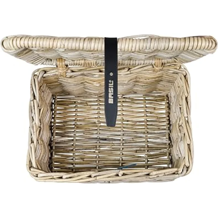 Basil Dax S, Velokorb aus handgeflochtenem Rattan, 20 l, grau, mit Deckel und Lederverschluss – Bild 5