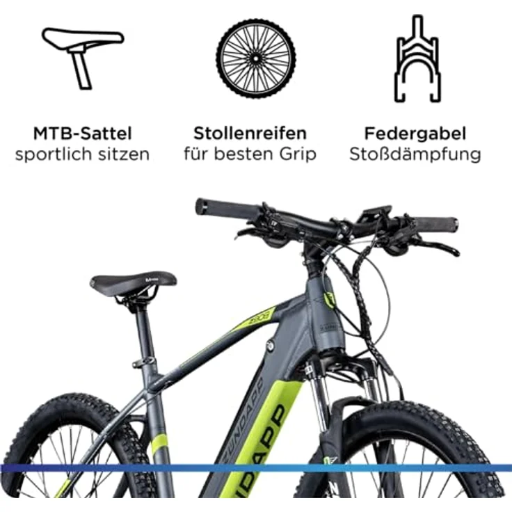 ZÜNDAPP E Bike Z808 27,5 Zoll | 24 Gänge hydraulische Scheibenbremse | Elektrofahrrad MTB Pedelec (schwarz/grün, 48 cm) – Bild 4