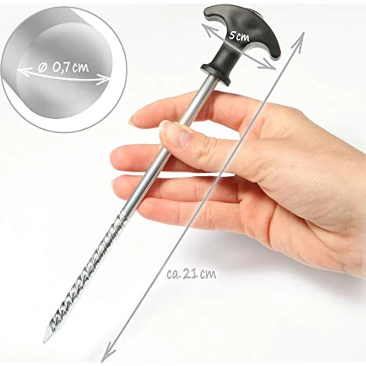 com-four® 48x Zelt-Heringe, robuste Erdnägel mit Gewinde, ideal für normalen und harten Boden, T-Griff, silberfarben, schwarz – Bild 4