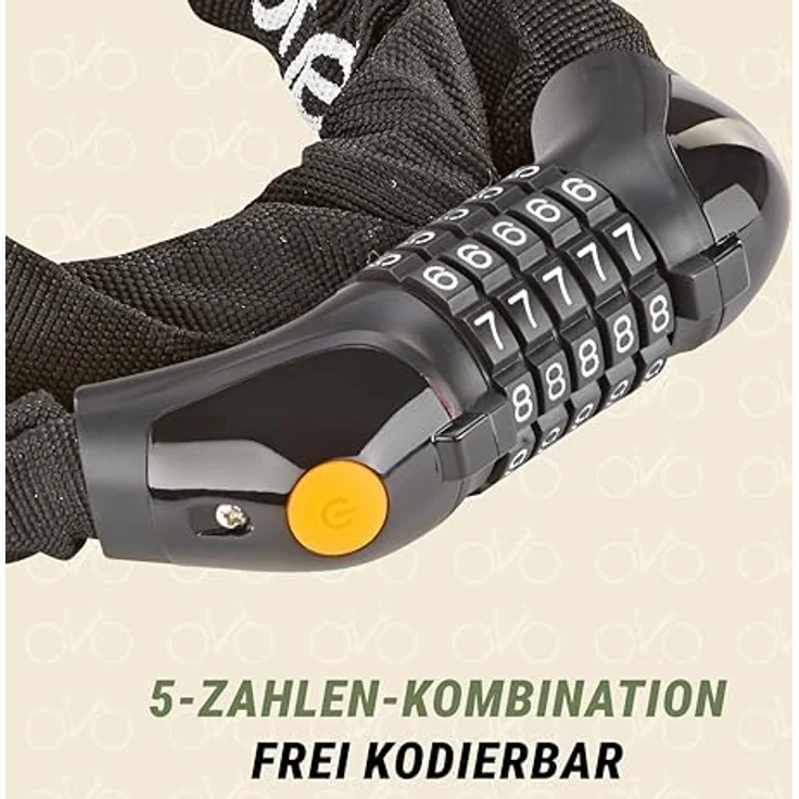 Prophete Fahrradschloss Kettenschloss, 5-Zahlen-Kombination mit LED-beleuchteter Zahlenwalze, Länge 120 cm, Farbe schwarz – Bild 3