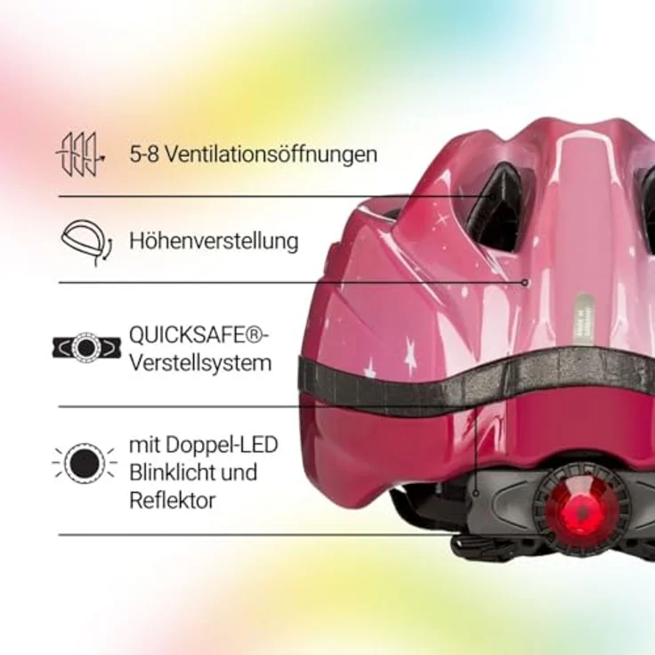 KED Meggy II Trend, Kinder Fahrradhelm mit Insektenschutznetz, integriertem LED-Rücklicht, maxSHELL Technologie, Stars Soft Pink, 52-58 cm (M) – Bild 3