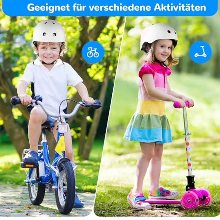 Tacklife PA-902 Kinder Fahrradhelm, EN1078 CE-zertifiziert, verstellbarer Kinnriemen, 3D DIY Sticker & reflektierende Aufkleber, unisex in Weiß/Rosa/Blaut – Bild 6