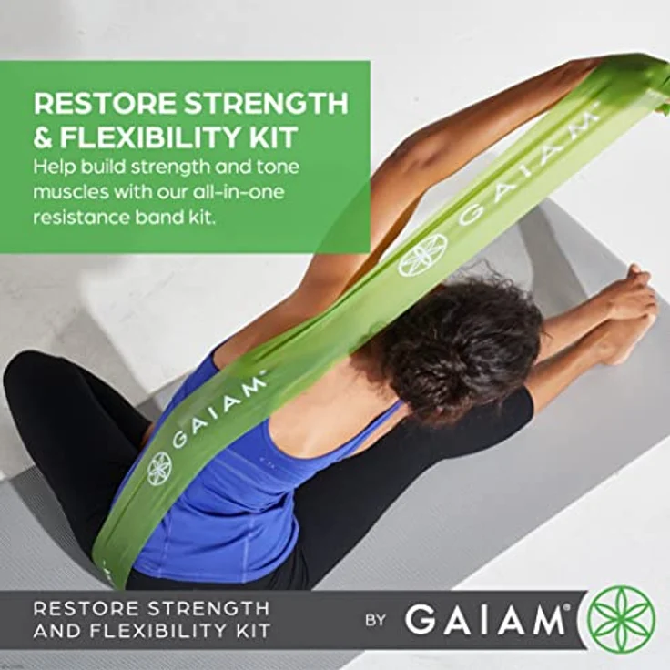 Gaiam Massage-Therapie Restore Strength and Flexibility Kit, drei farbkodierte Pilates-Bänder für verbesserte Flexibilität und Beweglichkeit, inklusive Übungsanleitung – Bild 2