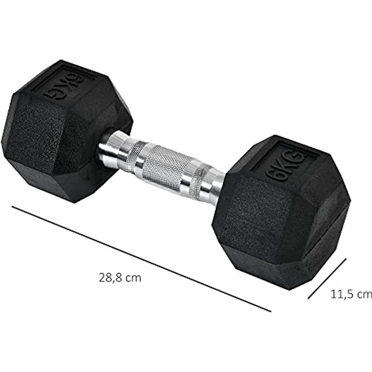 HOMCOM Hexagon Kurzhanteln 2er Set Gusseisen Hanteln Griff gerändelt Hantel Set Kurzhantelset Gewichte Metall Gummi schwarz 2 x 6 KG – Bild 3