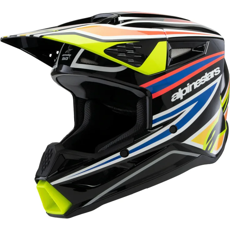 Alpinestars SM3 Wurx Kinderhelm, MX/Enduro Offroad, Schwarz/Gelb, leicht, EPS-Innenschale, Belüftungssystem, 06 homologiert