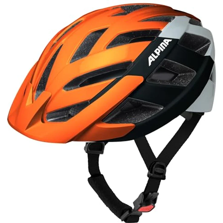 ALPINA PANOMA 3.0, Reflektierender & Optimal Belüfteter Fahrradhelm mit Fliegennetz & Nachrüstbarem LED, orange-Black-White Gloss, S (52-57 cm) – Bild 2