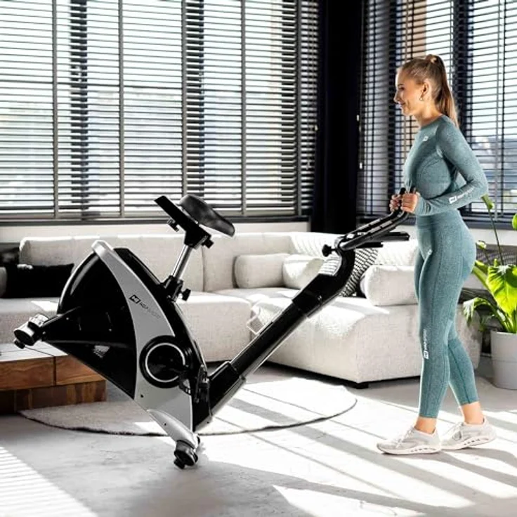 HS HOP-SPORT Heimtrainer Fahrrad HS-090H - Ergometer mit App-Steuerung, 12 Trainingsprogrammen, 32 computergesteuerten Widerstandsstufen - Fitnessbike max. Nutzergewicht 150 kg – Bild 2