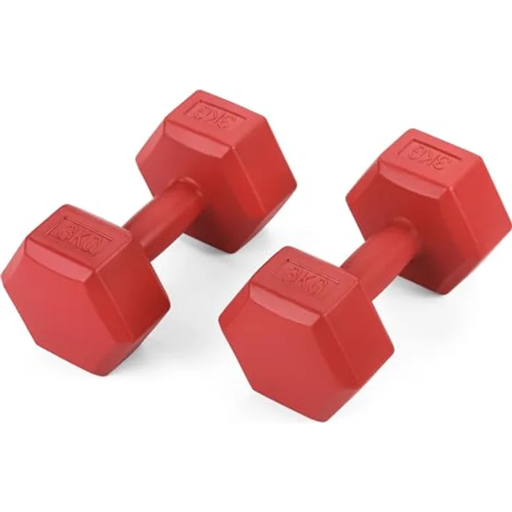 Gymtek Kurzhantel Set - 2x3 kg, rutschfester Griff, rollt nicht, farbcodierte Gewichte, PP Material