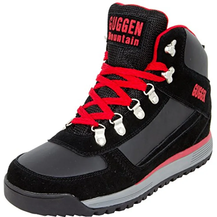 GUGGEN MOUNTAIN M010 Herren Wanderschuhe, atmungsaktiv und wasserabweisend, Schwarz-Rot, EU 44