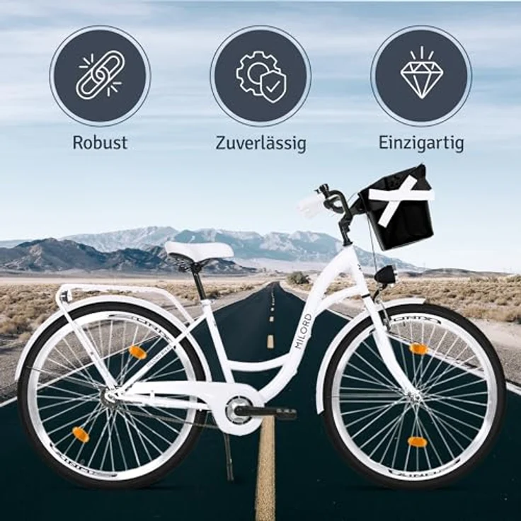 Milordbikes City-Fahrrad, Weiß, Metall, 46 cm, Aluminiumfelgen, leichte City-Reifen 700C x 35 mm, vormontiert mit Pedalen und Werkzeugen – Bild 5