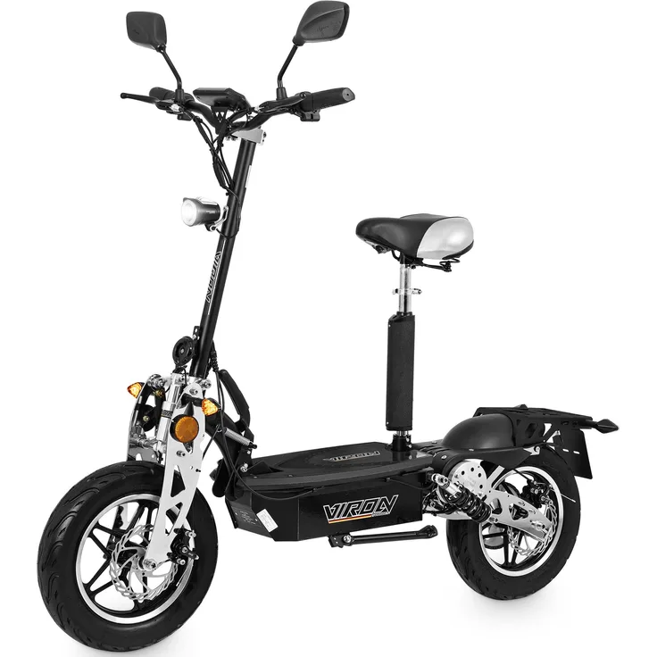 Viron VR-1500-EEC, Elektroroller 1000W E-Scooter mit Straßenzulassung, 35 km/h, faltbar, höhenverstellbarer Sitz, inkl. Korbset