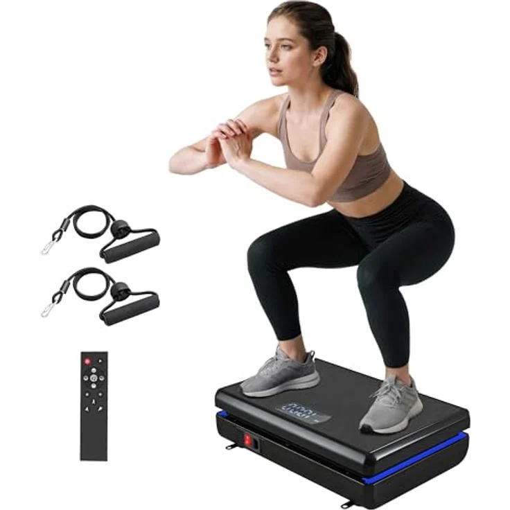 SPORTNOW Vibrationsplatte Rüttelplatte mit 120 Intensitätsstufen, 5 Vorprogrammen und Widerstandsbändern, schwarz – Bild 1