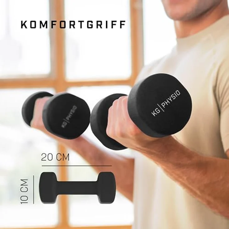 KG Physio Hantelset mit A3-Übungsposter - Neopren Kurzhanteln 2er Set - Fitness Gewichte aus Gusseisen - Schweißabweisendes Kurzhantelset für Frauen und Männer - 10 kg, Schwarz – Bild 3