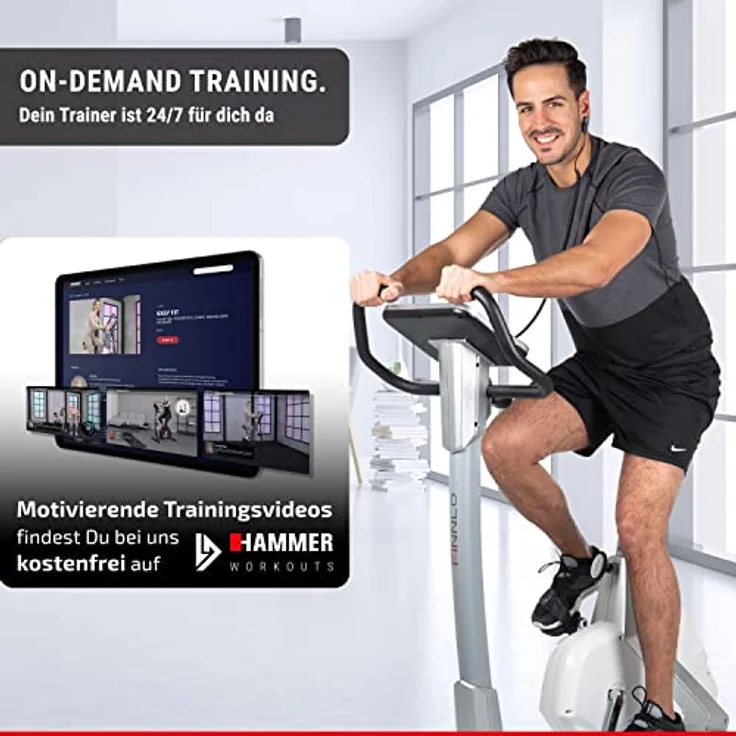HAMMER 3194 Finnlo Ergometer Varon XTR BT mit APP Steuerung für Smartphone, Bluetooth Anbindung, Kompatibel mit: Kinomap und BitGym, tiefer Einstieg, 15 Trainingsprogramme – Bild 3