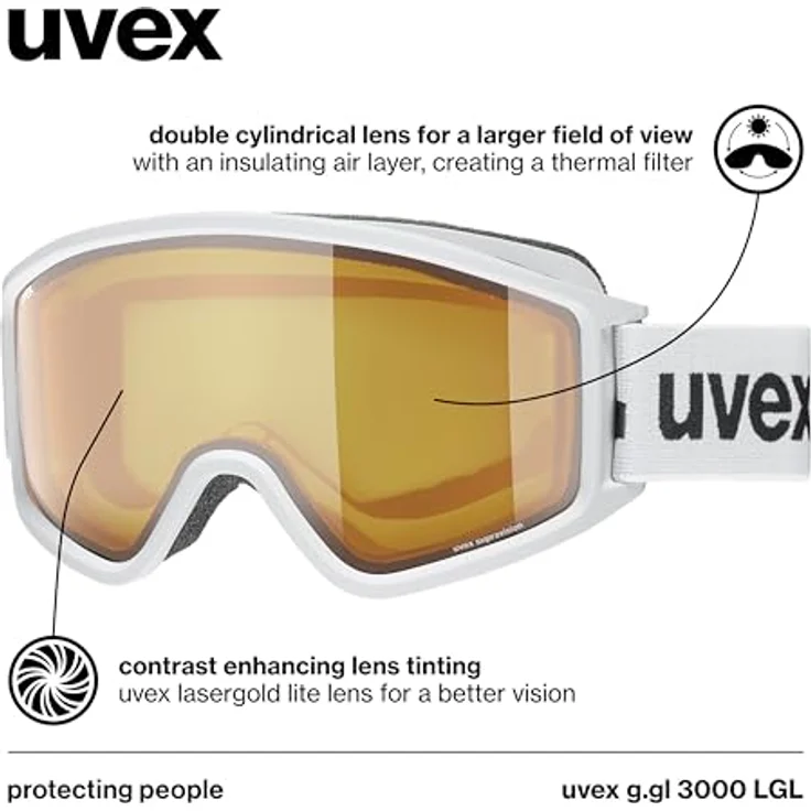 Uvex g.gl 3000 LGL, Skibrille für Damen und Herren, beschlagfrei, vergrößertes Sichtfeld, white matt/lasergold lite-blue, one size – Bild 4
