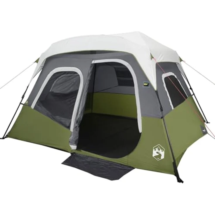 vidaXL Familienzelt, Campingzelt mit LED, Gruppenzelt für 6 Personen Quick Release, Outdoor Zelt mit Abnehmbarem Überzelt, Hellgrün – Bild 1