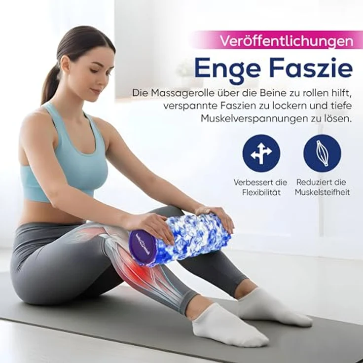 Body & Mind® Faszienrolle, Massage-Rolle zur Muskelregeneration mit 3D Noppenstruktur, 33 x 14,5 cm, Blau-Weiß – Bild 4