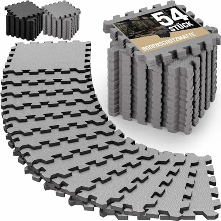 monzana Fitnessmatte (54-St), Rutschfestes EVA-Schaumstoff Bodenschutzmatten Set für Indoor und Outdoor, Grau – Bild 1