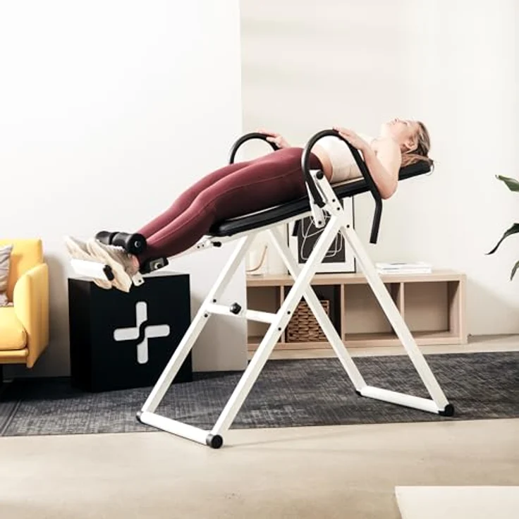SportPlus Inversionsbank, klappbarer Schwerkrafttrainer, Inversion Table mit 4 oder 6 Inversionswinkel, Streckbank zur Entlastung der Wirbelsäule, Nutzergewicht bis 135 kg, Rückenstrecker – Bild 2