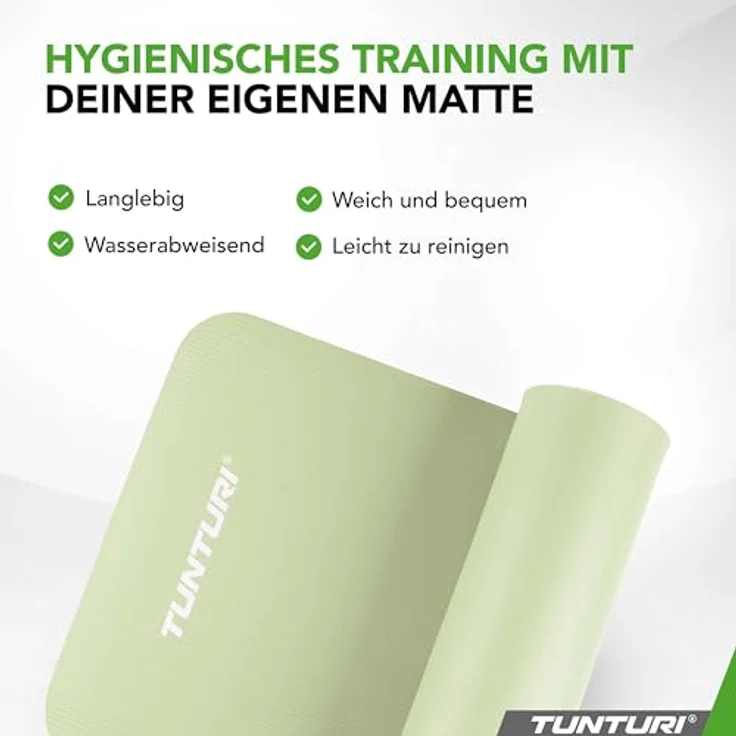 Tunturi NBR-Fitnessmatte, 15 mm, 180 cm x 60 cm, pflegeleicht, inklusive Tragetasche – Bild 7