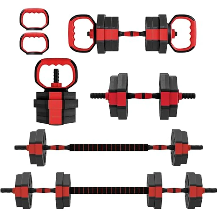 SPORTNOW 6-in-1 Hantelset, verstellbar bis 15 KG, Multifunktionsdesign mit Kurzhanteln und Langhantel, inklusive Verbindungsrohr und Sternverschlüssen für Krafttraining Zuhause – Bild 1