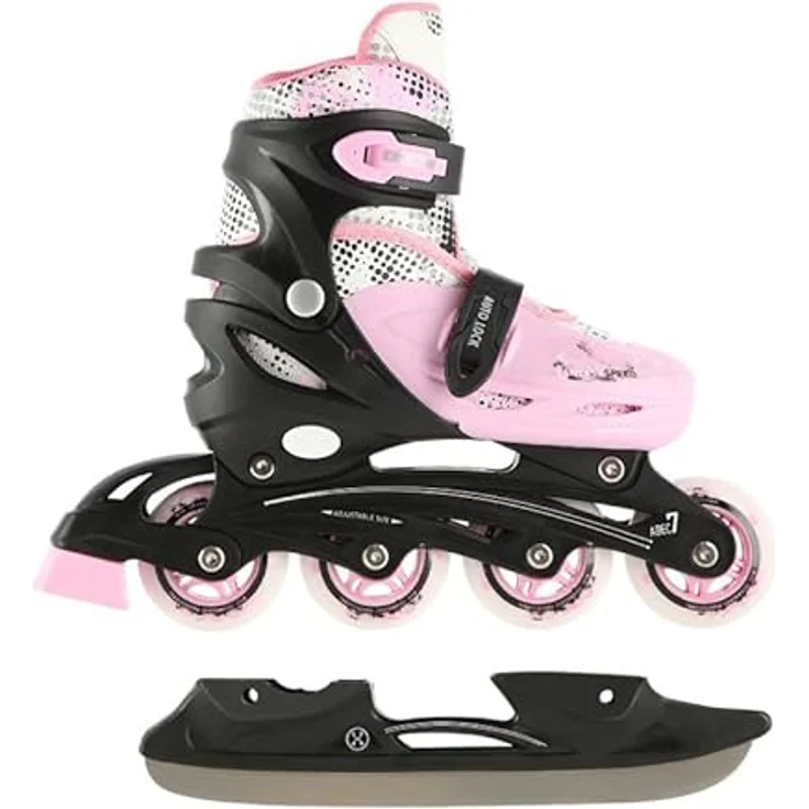 Nils Extreme Rollschuhe 4in1 - Schlittschuhe Kinder - Rollerblades Inline Skates Kinder - Eislaufschuhe Kinder S - Rosa – Bild 3