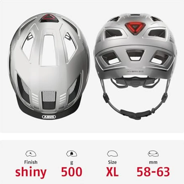 Abus Hyban 2.0 Signal, Velohelm (58 - 63 cm) mit ABS-Hartschale, integrierten LED-Rücklichtern und 13 Belüftungsöffnungen, schwarz – Bild 3