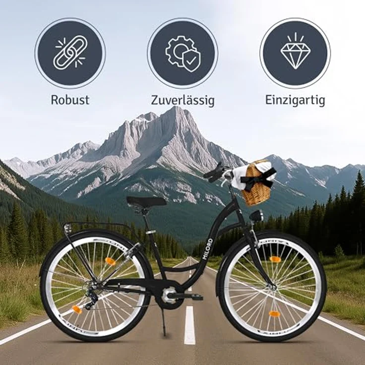 Milordbikes City-Fahrrad, schwarz, Metall, 46 cm, 90 % vormontiert, inkl. Pedale und Werkzeug, leicht rollende 700C x 35 mm Reifen – Bild 5