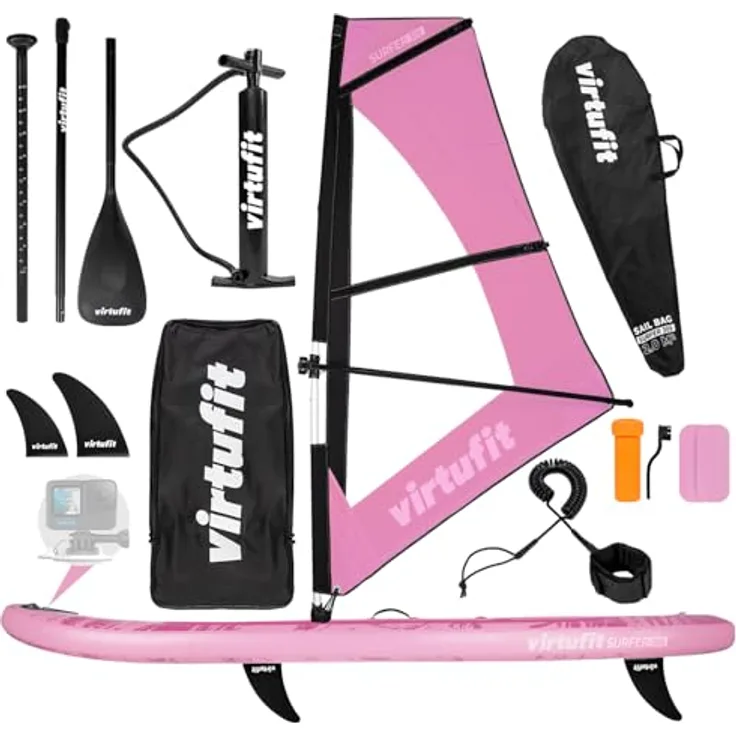 VirtuFit Surfer 305, aufblasbares SUP & Windsurfboard mit 2 m² Windsegel und umfangreichem Zubehörset